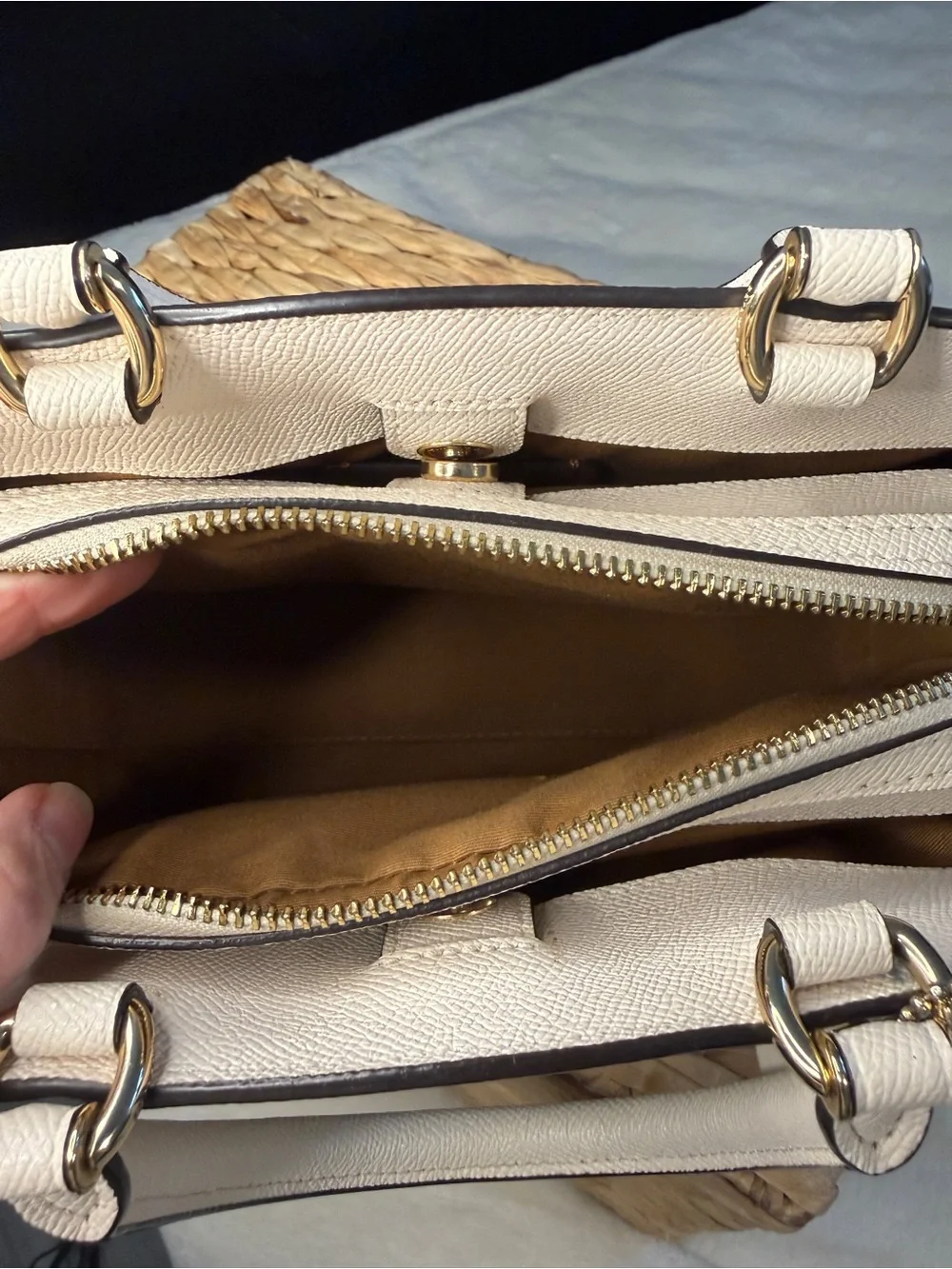 Coach Lillie Carryall in Chalk Crossgrain Leather - Structured Satchel